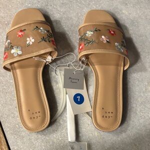 A New Day Beige Embroidered Floral Sandals